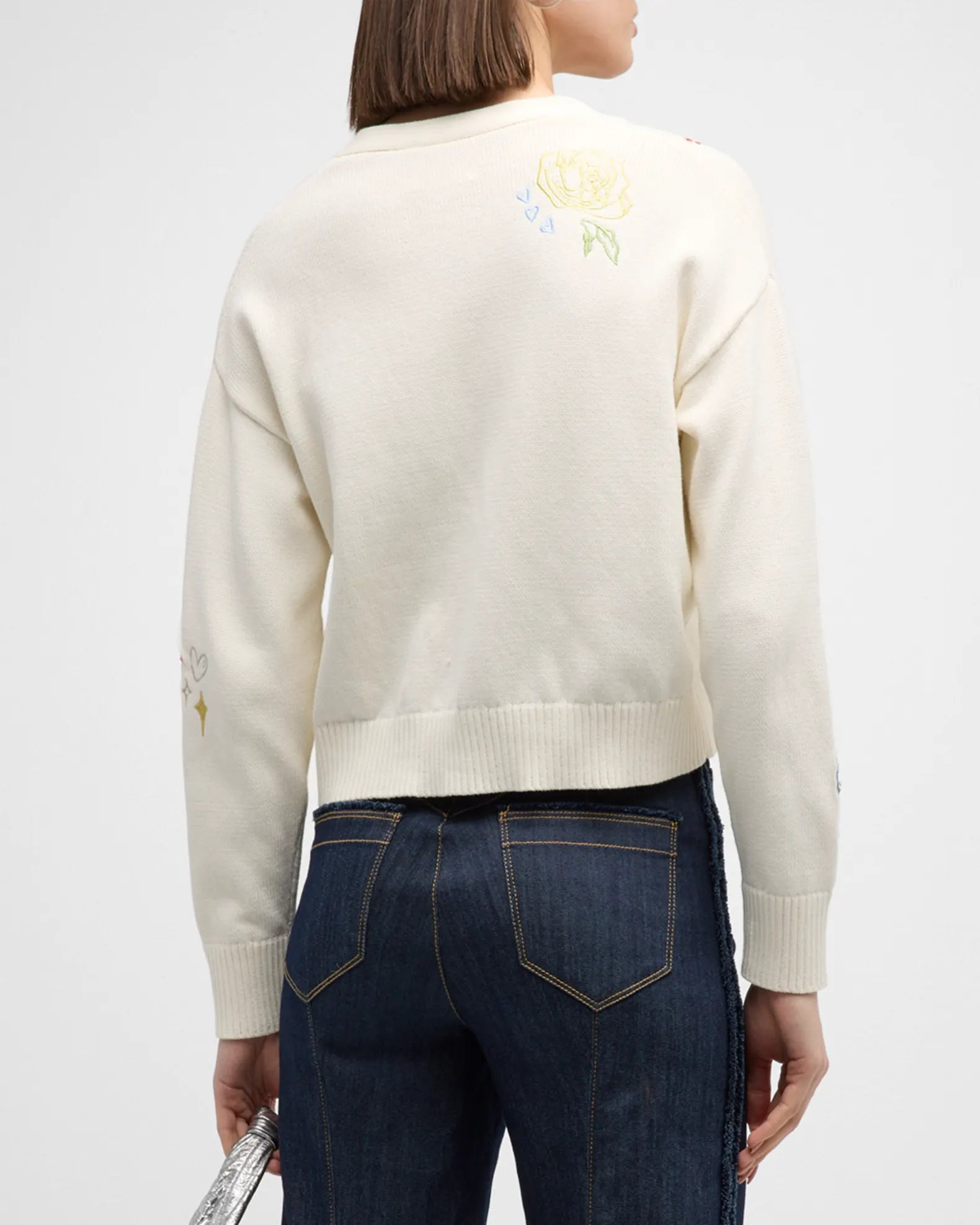 Nyla Daydream Doodles Embroidered Cardigan - Ivory Multi by Cinq A Sept — view 4