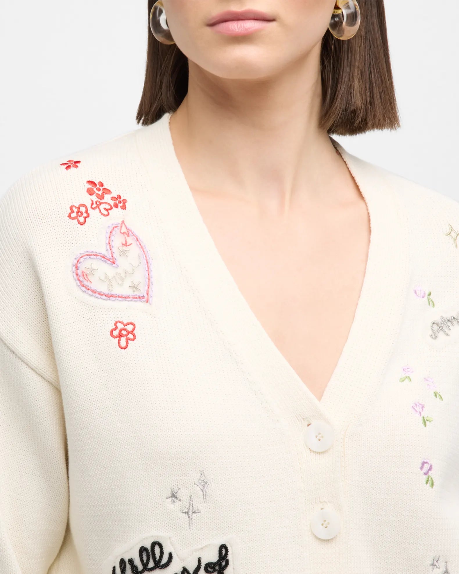 Nyla Daydream Doodles Embroidered Cardigan - Ivory Multi by Cinq A Sept — alternate view