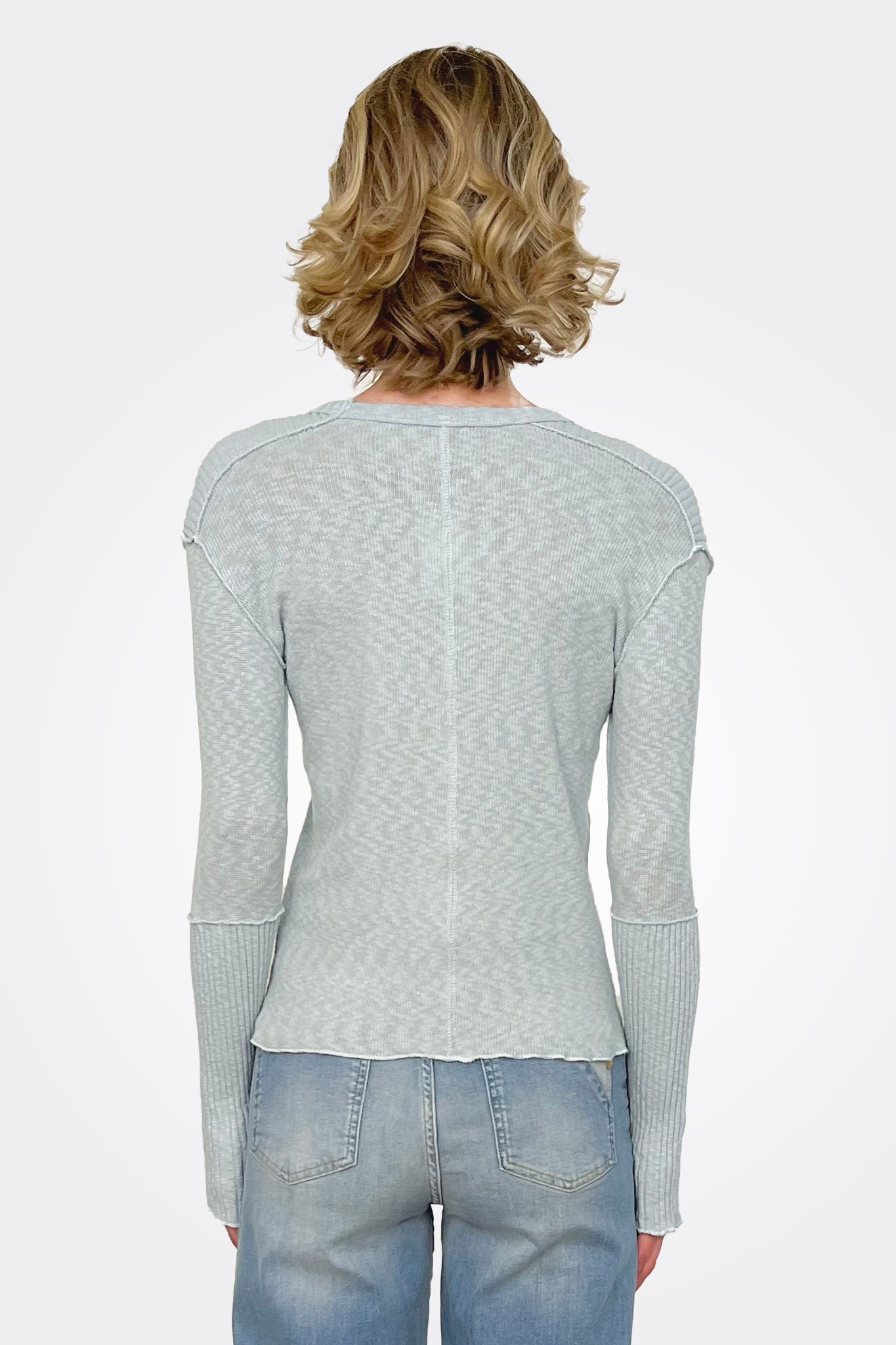 Ribbed Sleeve Long Sleeve Top - Aqua Sky by Pete — alternate view
