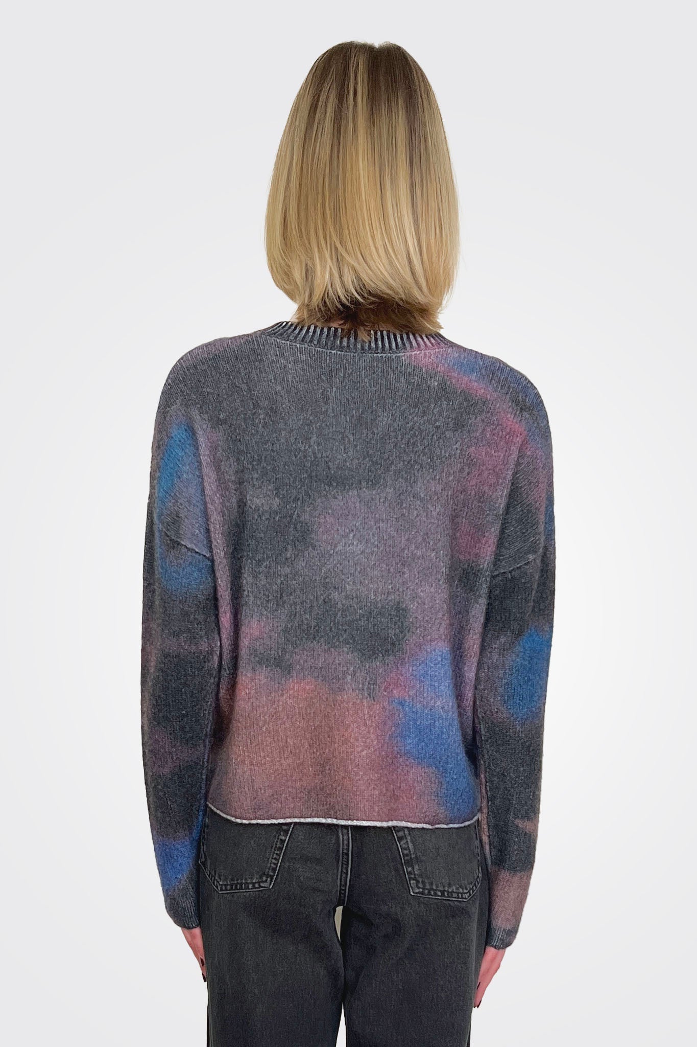 Blotch Print Boxy Raw Edge Crew - Navy Multi by Autumn Cashmere — alternate view