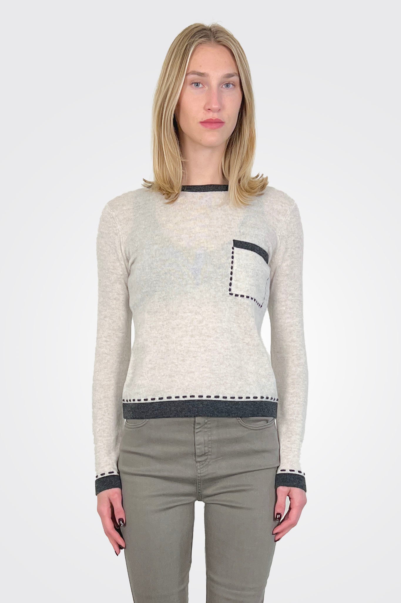 Two Tone Lace Detail Crew - Mojave pepper by Autumn Cashmere | 25 South Boutiques