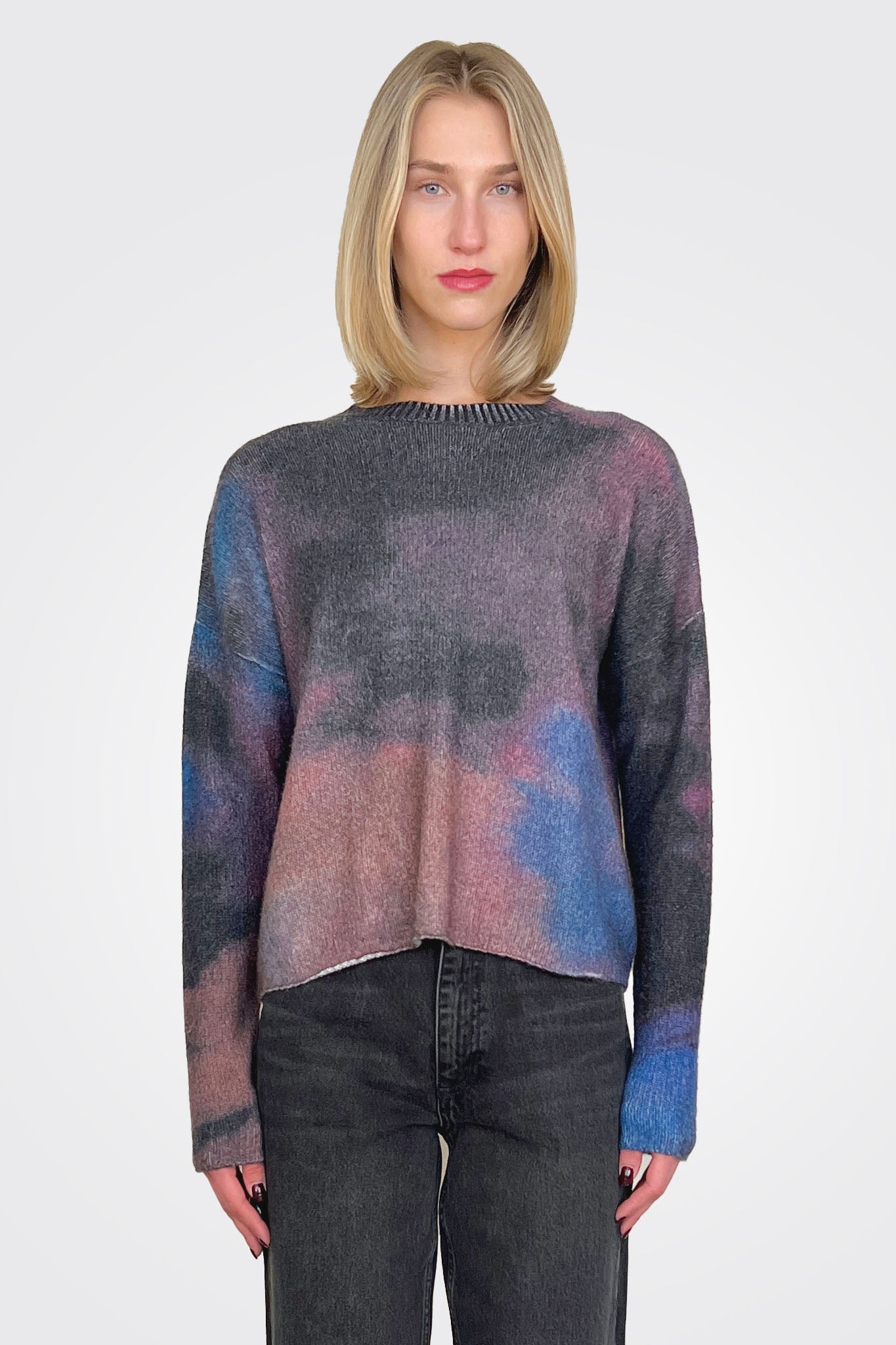 Blotch Print Boxy Raw Edge Crew - Navy Multi by Autumn Cashmere | 25 South Boutiques