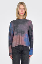 Blotch Print Boxy Raw Edge Crew - Navy Multi by Autumn Cashmere | 25 South Boutiques
