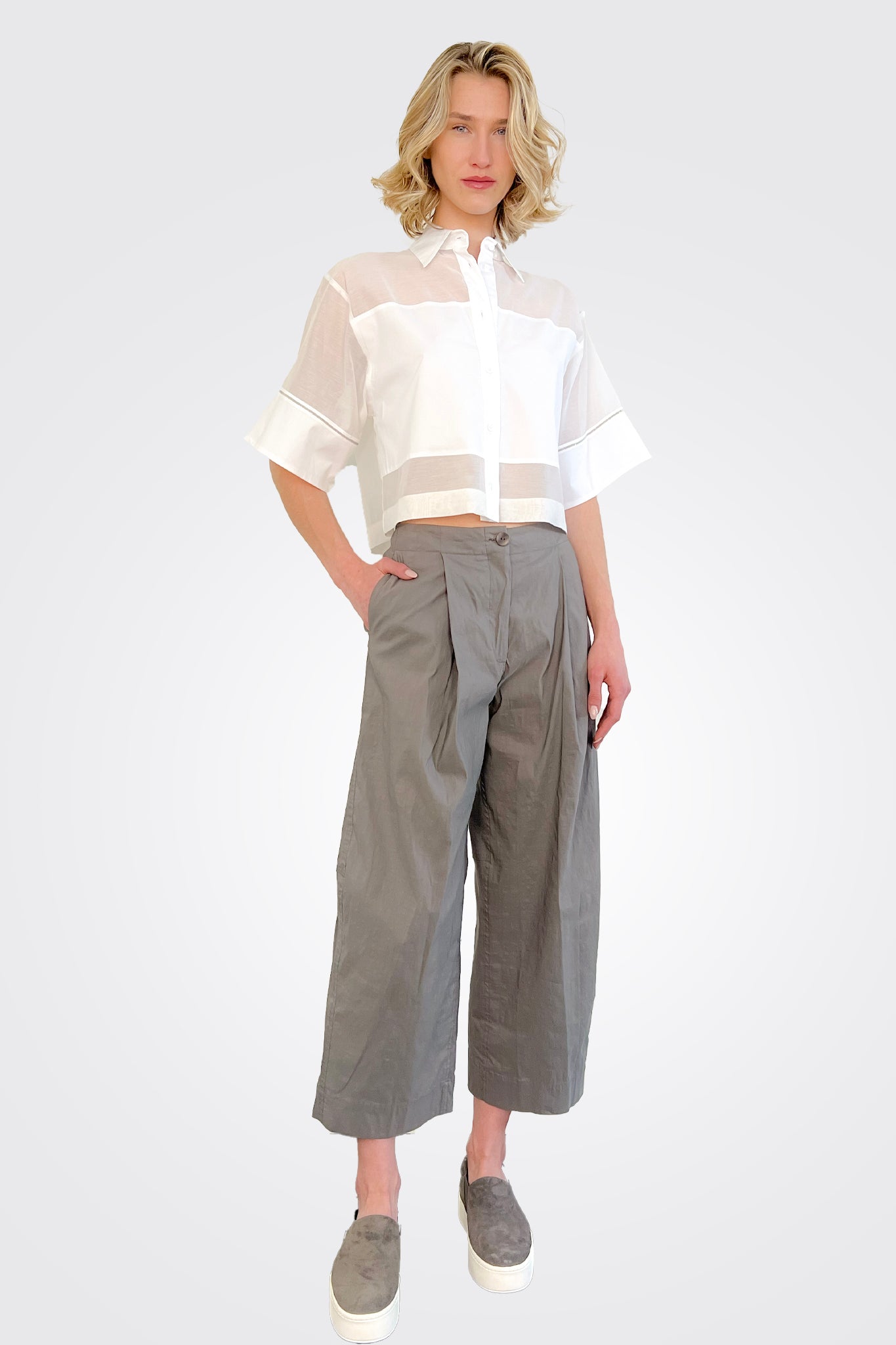 Stretch Linen Cotton Trousers - Acciaio by Malloni | 25 South Boutiques