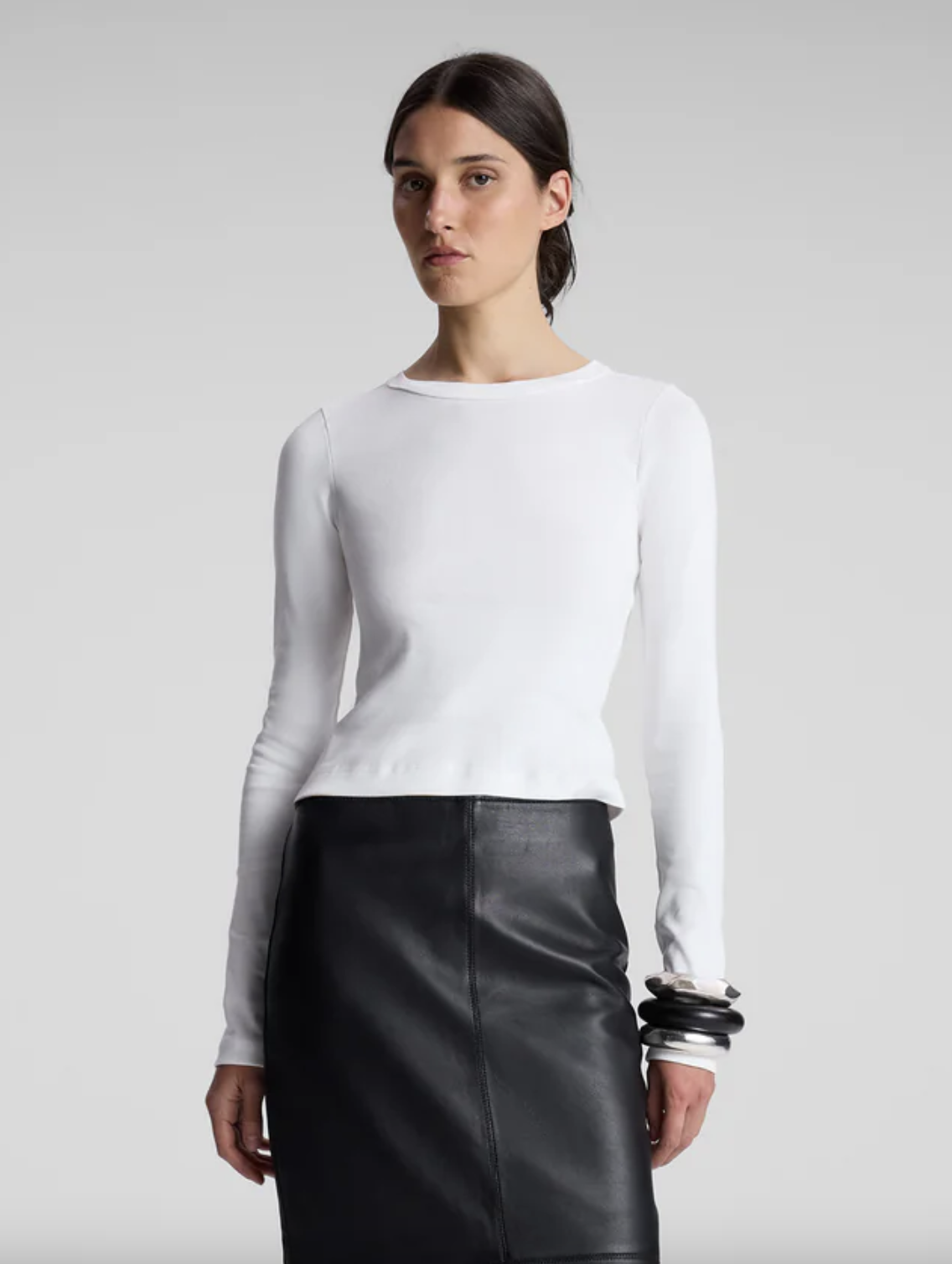 Ari Cotton Rib Long Sleeve Tee - White by A.L.C | 25 South Boutiques