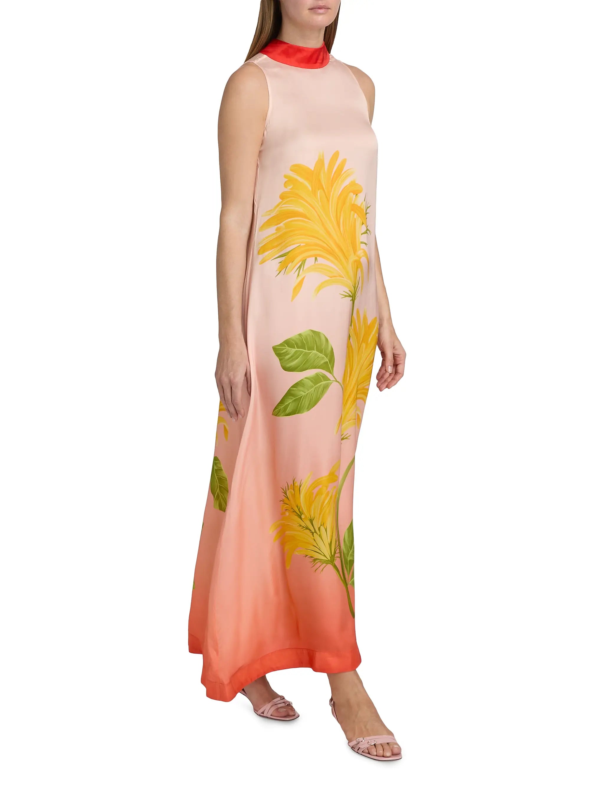 Tie-Back Ombré Floral Dress - Blush Vermillion Ombré by Verandah — view 3