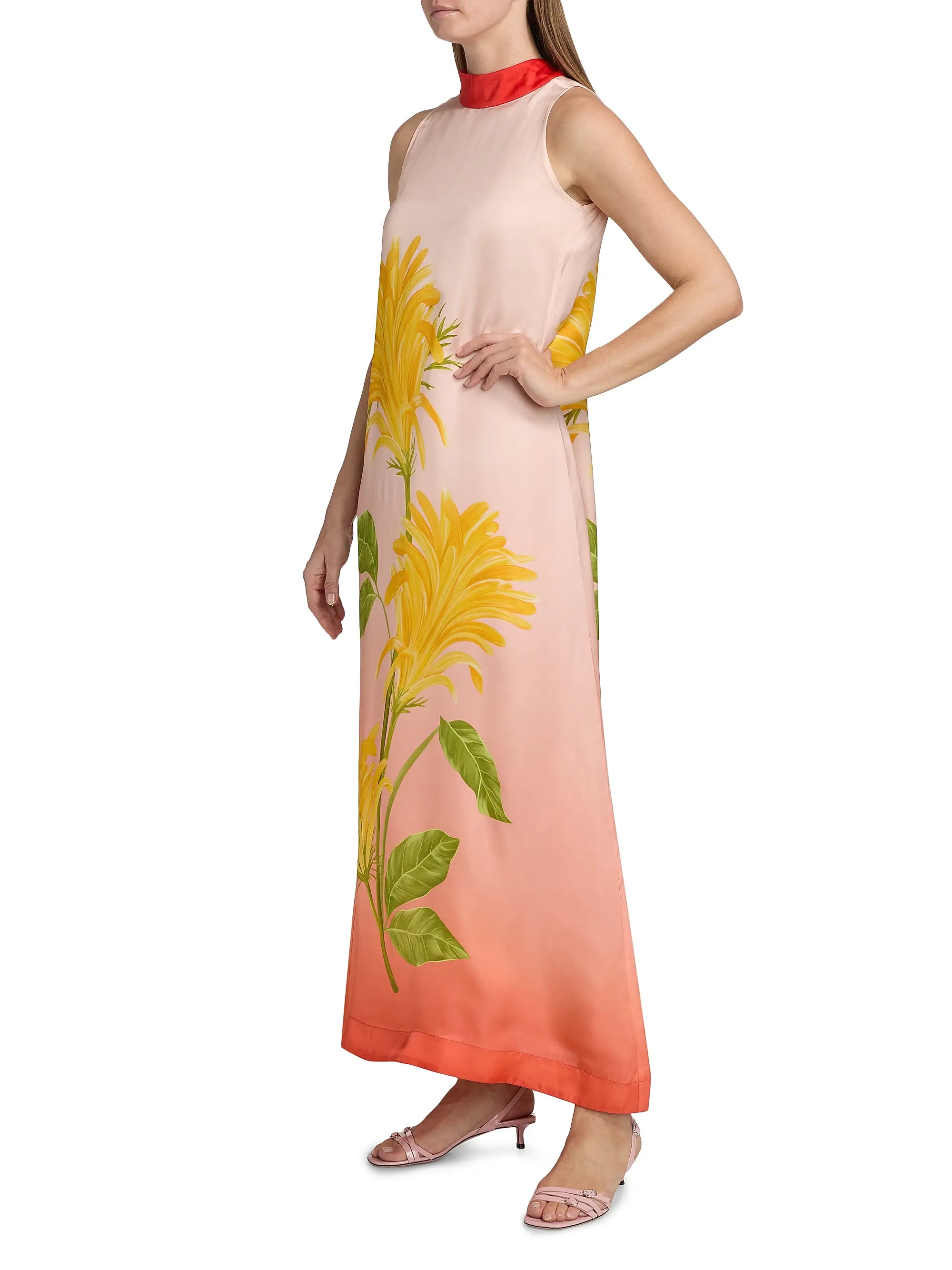 Tie-Back Ombré Floral Dress - Blush Vermillion Ombré by Verandah — view 4