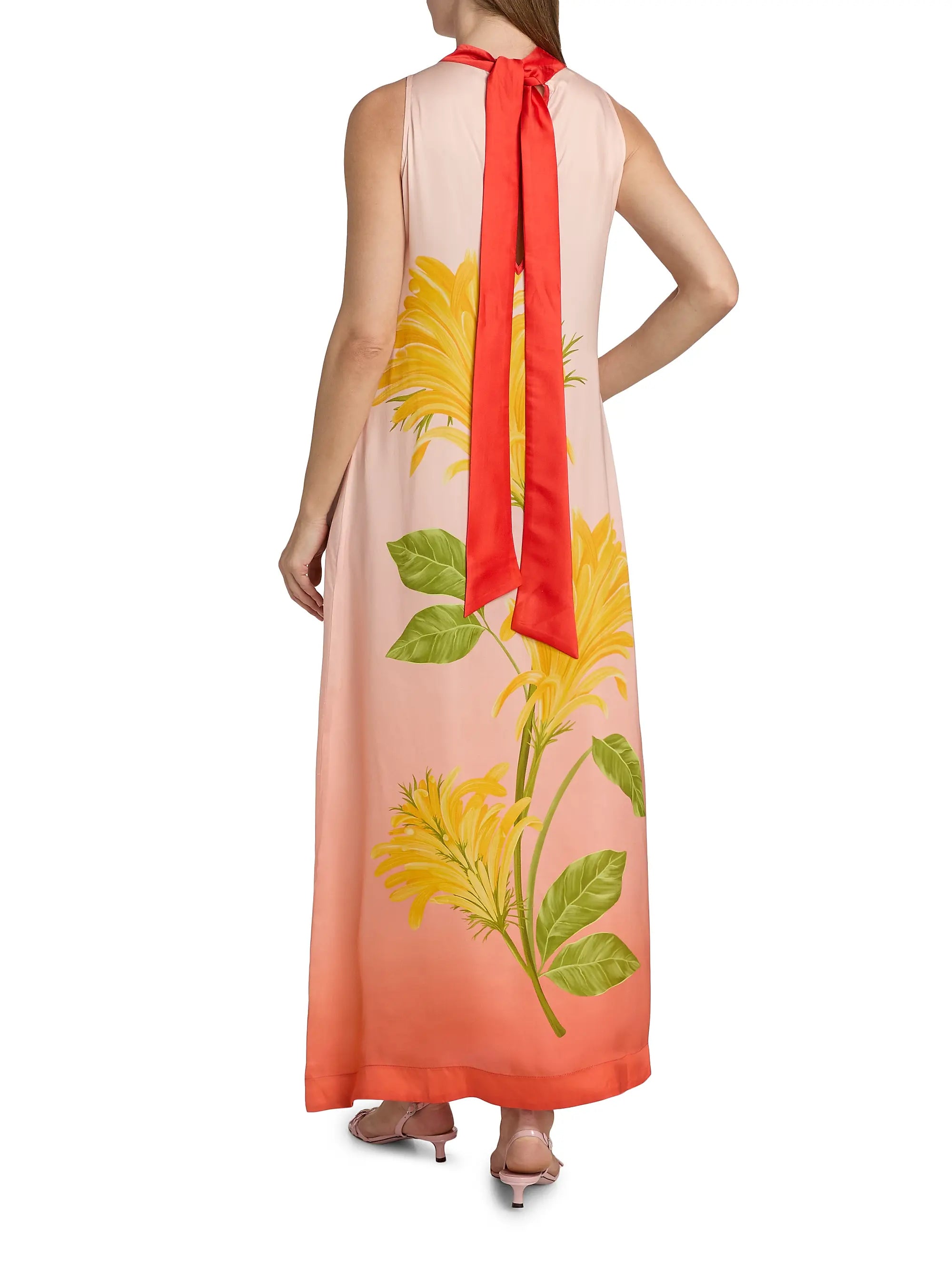 Tie-Back Ombré Floral Dress - Blush Vermillion Ombré by Verandah — view 5