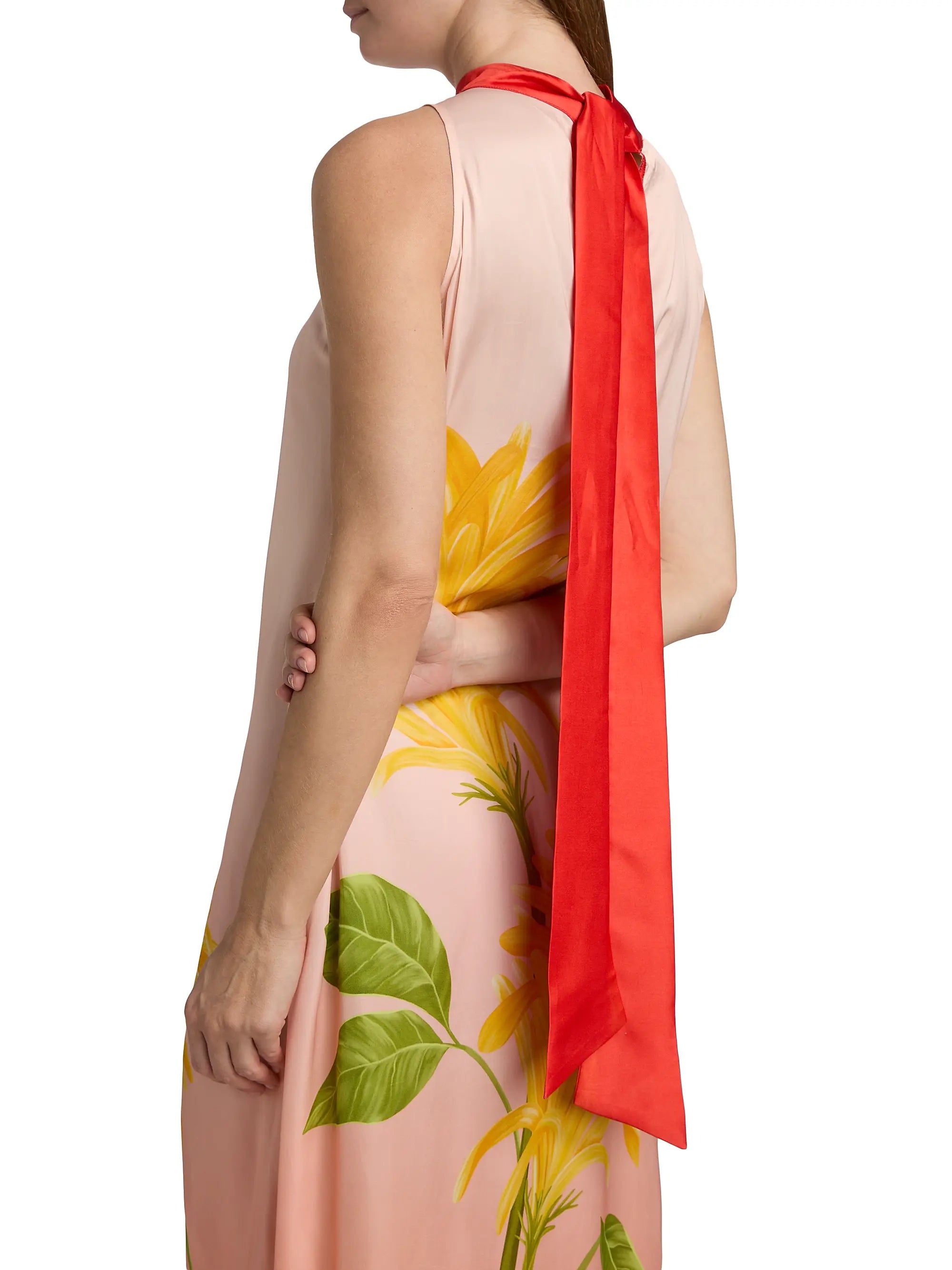 Tie-Back Ombré Floral Dress - Blush Vermillion Ombré by Verandah — alternate view