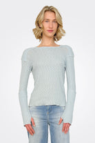 Ribbed Sleeve Long Sleeve Top - Aqua Sky by Pete | 25 South Boutiques