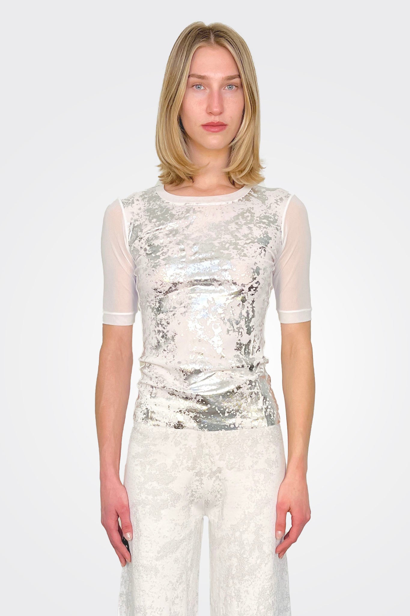 Short Sleeve Metallic Blouse - Argento by D. Exterior | 25 South Boutiques
