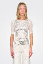 Short Sleeve Metallic Blouse - Argento by D. Exterior | 25 South Boutiques