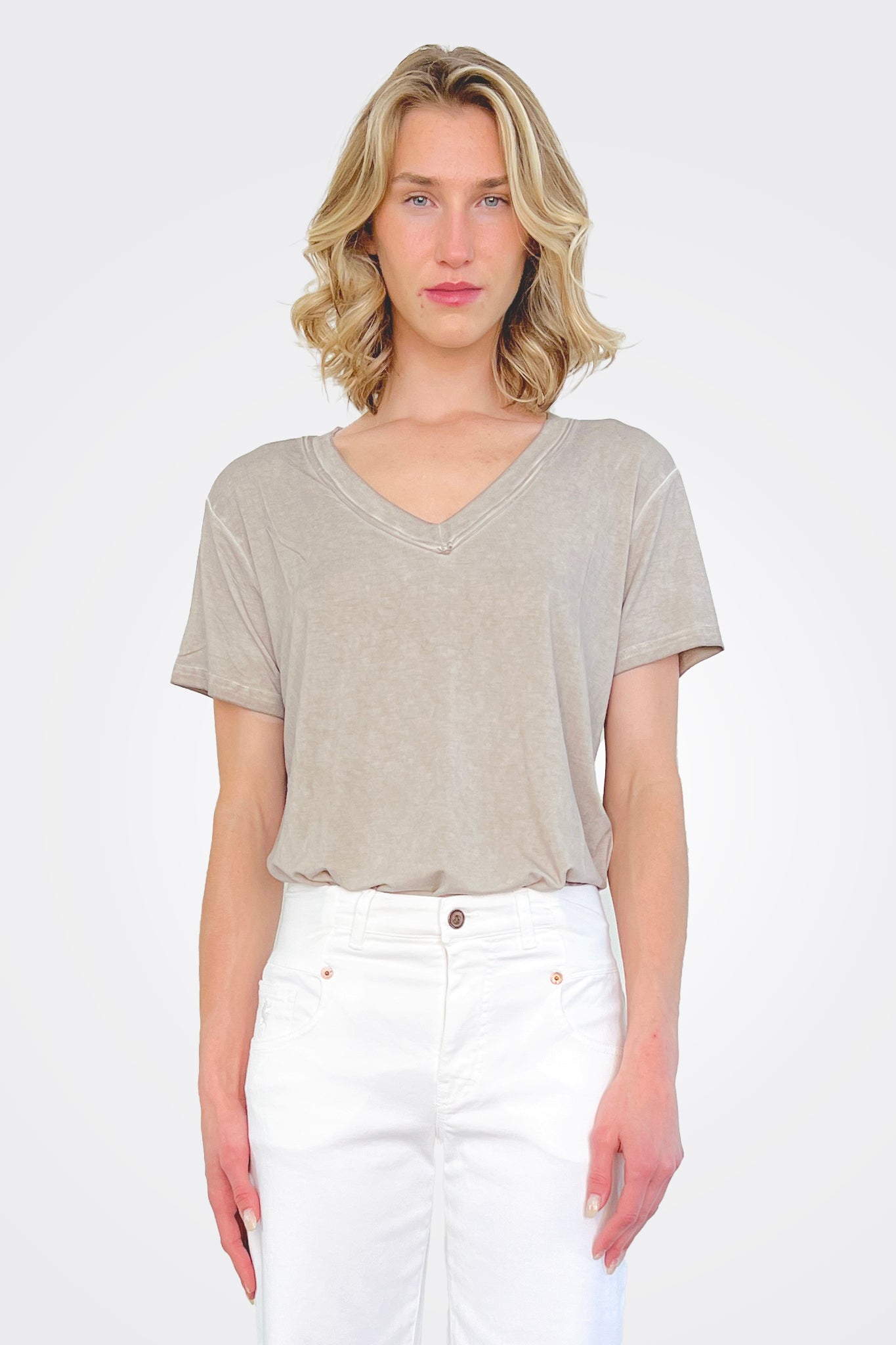 Tenna V Neck Shirt - Sea Sand by Nu Denmark | 25 South Boutiques