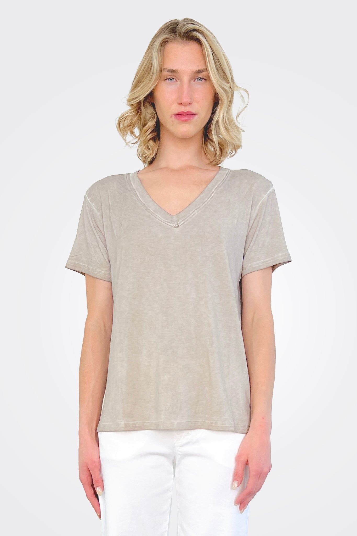 Tenna V Neck Shirt - Sea Sand by Nu Denmark — alternate view
