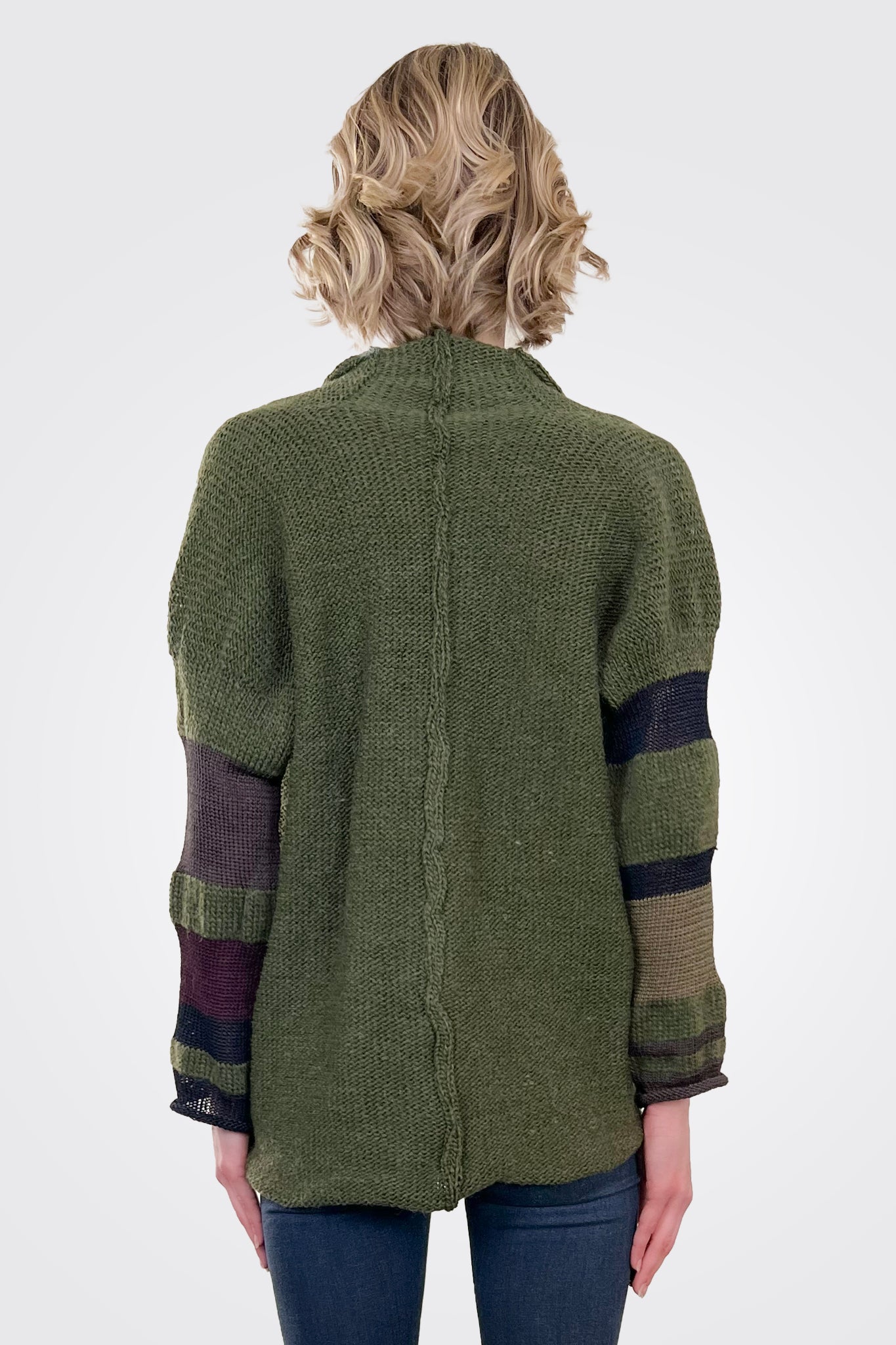 Stripe Sleeve Cardigan - Army by Paper Temples — alternate view