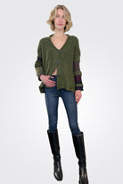 Stripe Sleeve Cardigan - Army by Paper Temples — view 3