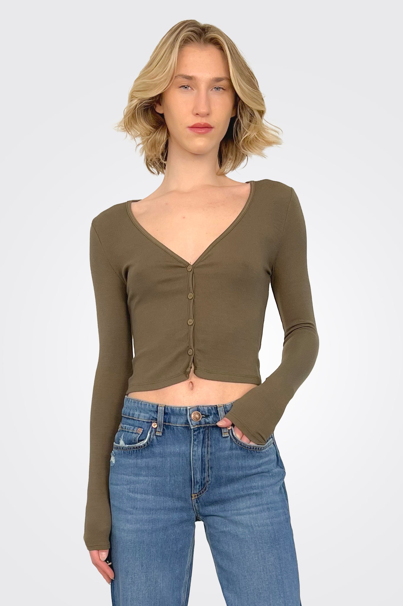 Sweet V Cardigan - Army by LA Made | 25 South Boutiques