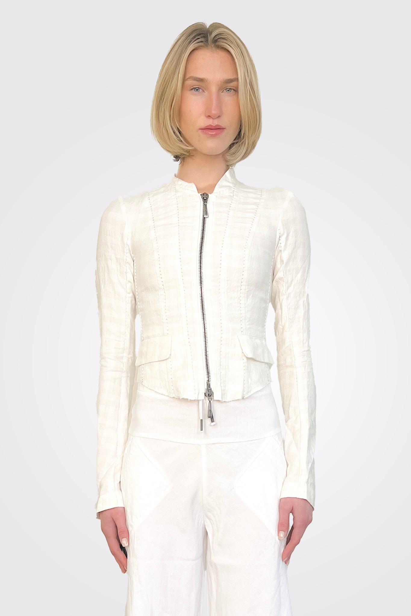 Zip Bar Jacket - Chalk by Masnada — view 3