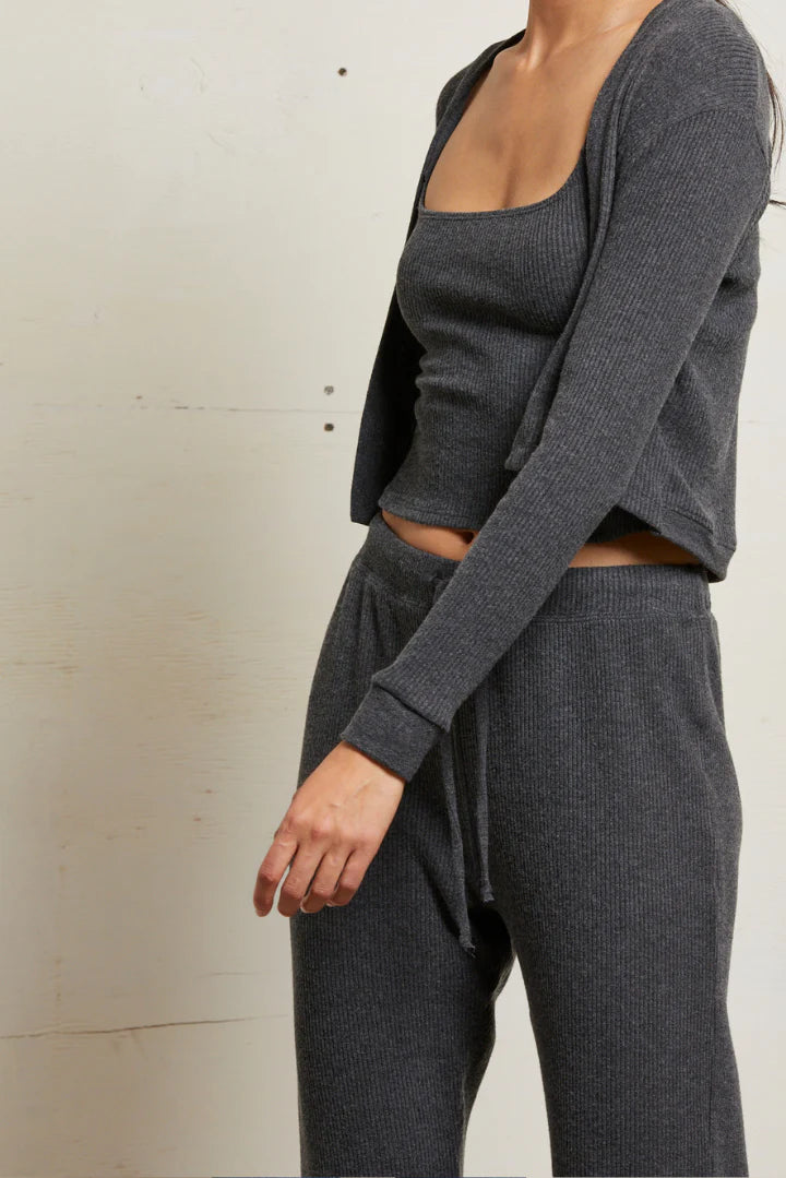 Kelsey Sweater Rib Cardigan - Charcoal by perfectwhitetee — view 3