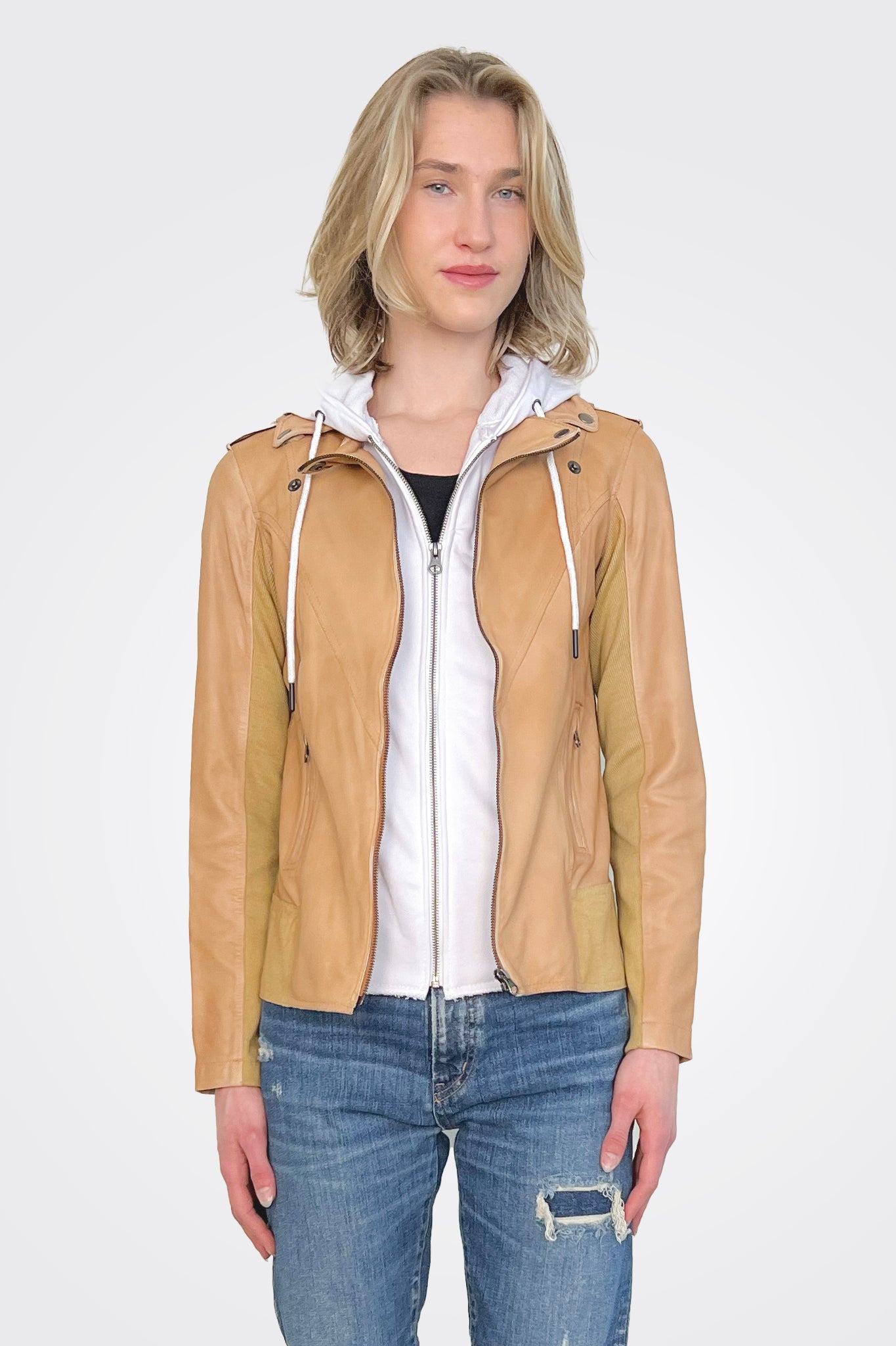 Hannah Leather Dickey Jacket - Autumn White by Jakett — alternate view