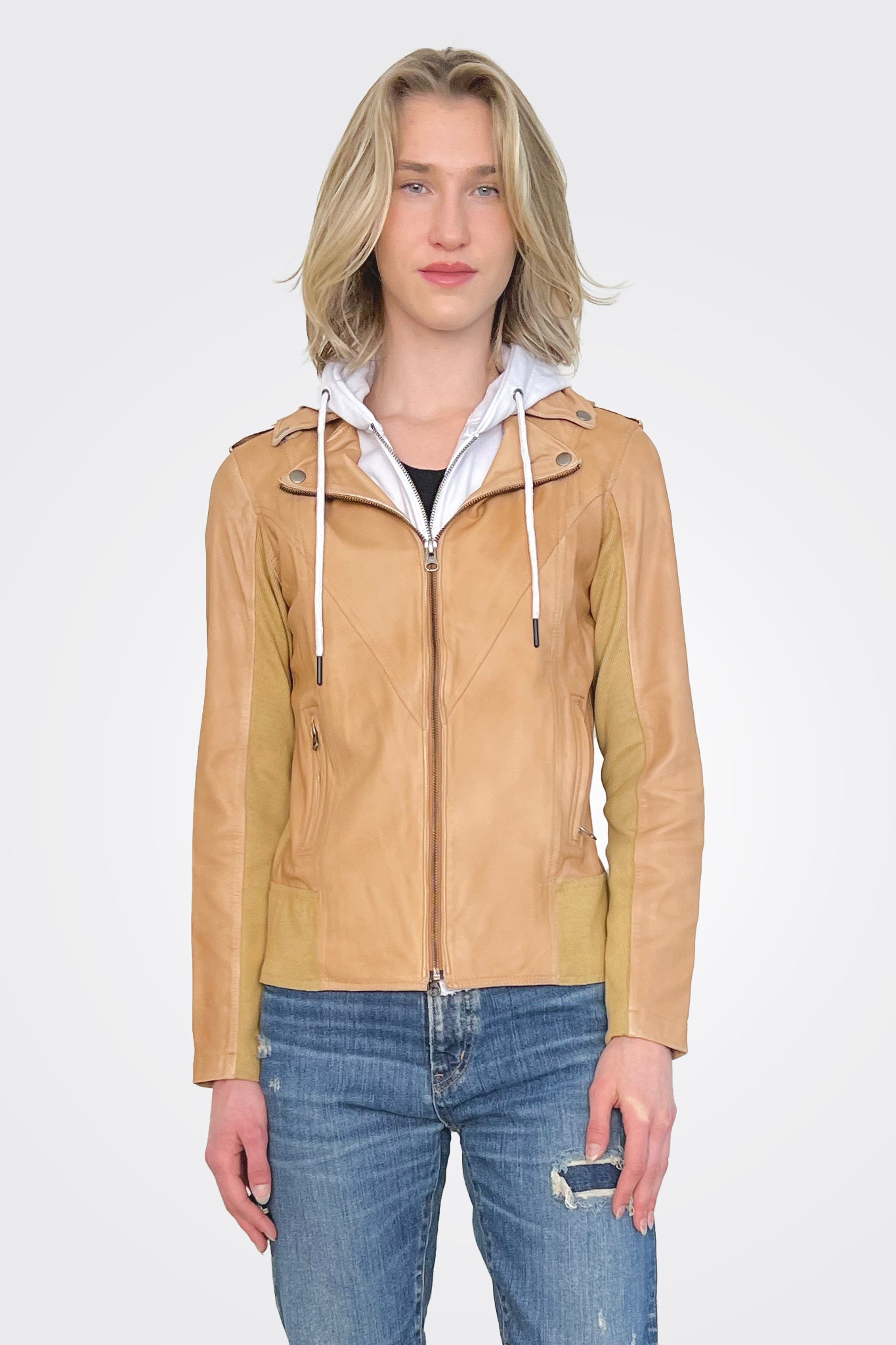Hannah Leather Dickey Jacket - Autumn White by Jakett — view 3