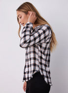 Frayed Hem Button Down - Black & White Check by Bella Dahl — view 3