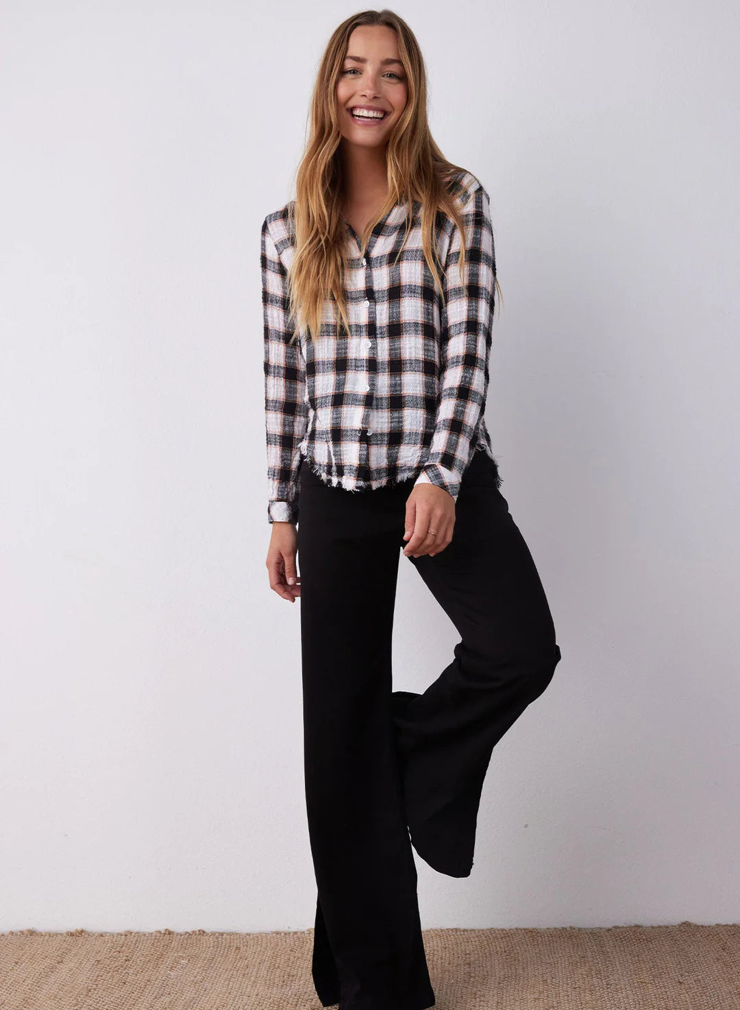 Frayed Hem Button Down - Black & White Check by Bella Dahl — view 4