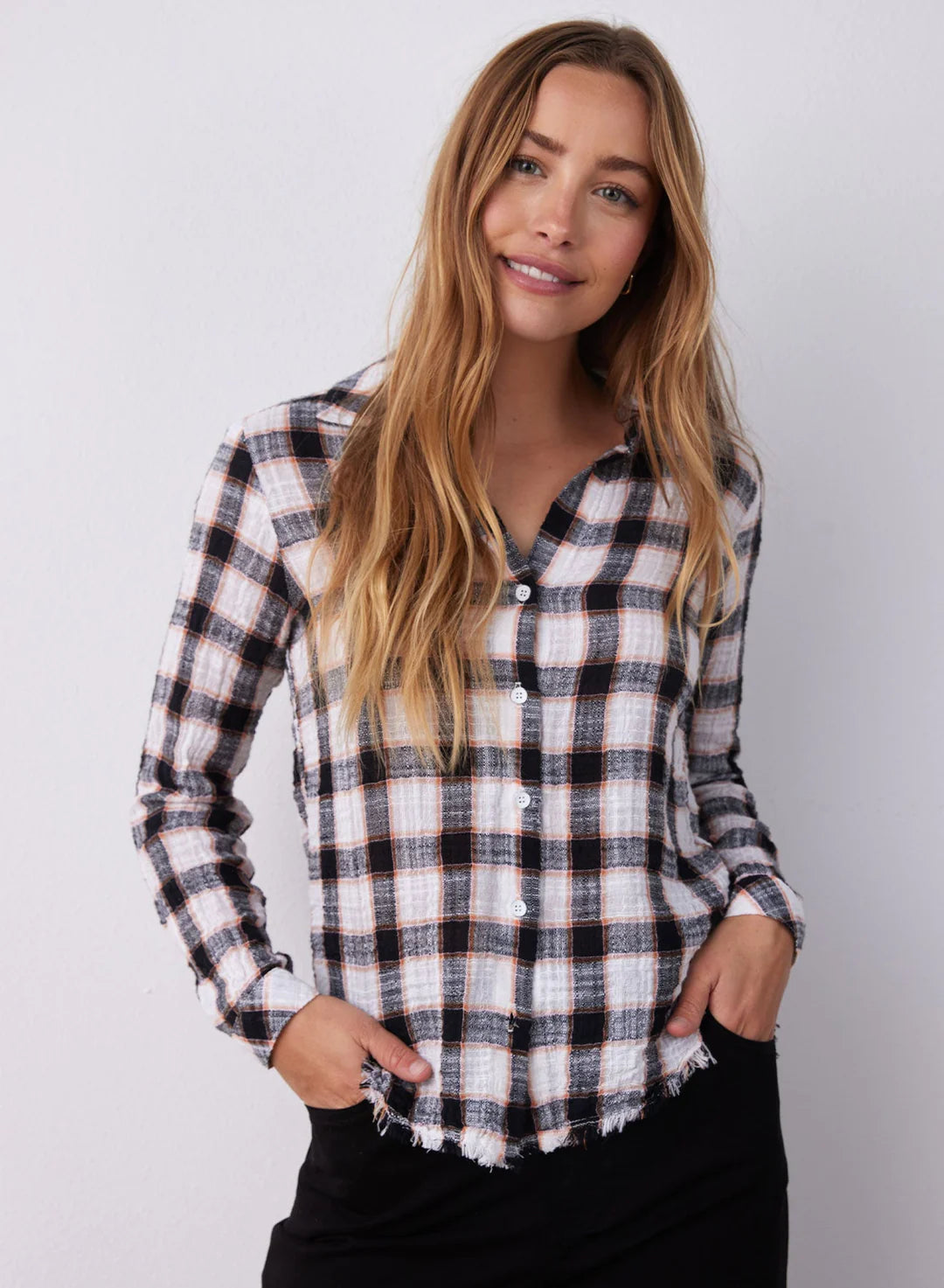 Frayed Hem Button Down - Black & White Check by Bella Dahl | 25 South Boutiques