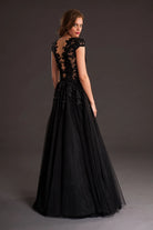 Sleeve Lace Plunging Neckline Gown - Black by Olvi's — alternate view