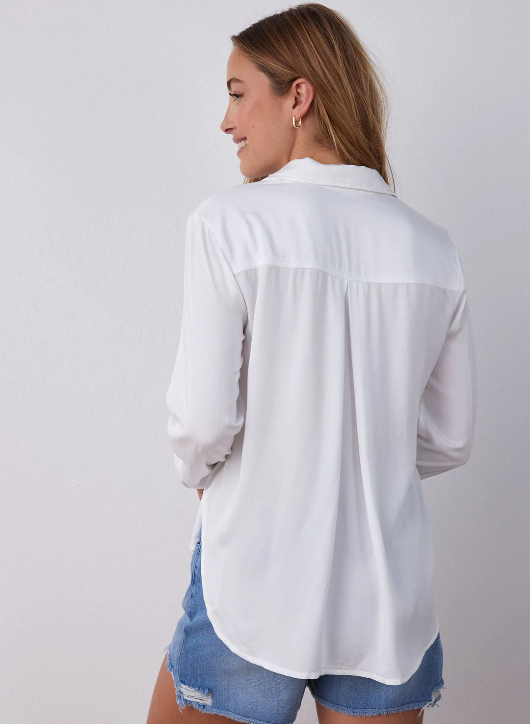 Satin Flowy Button Down - White by Bella Dahl — view 3