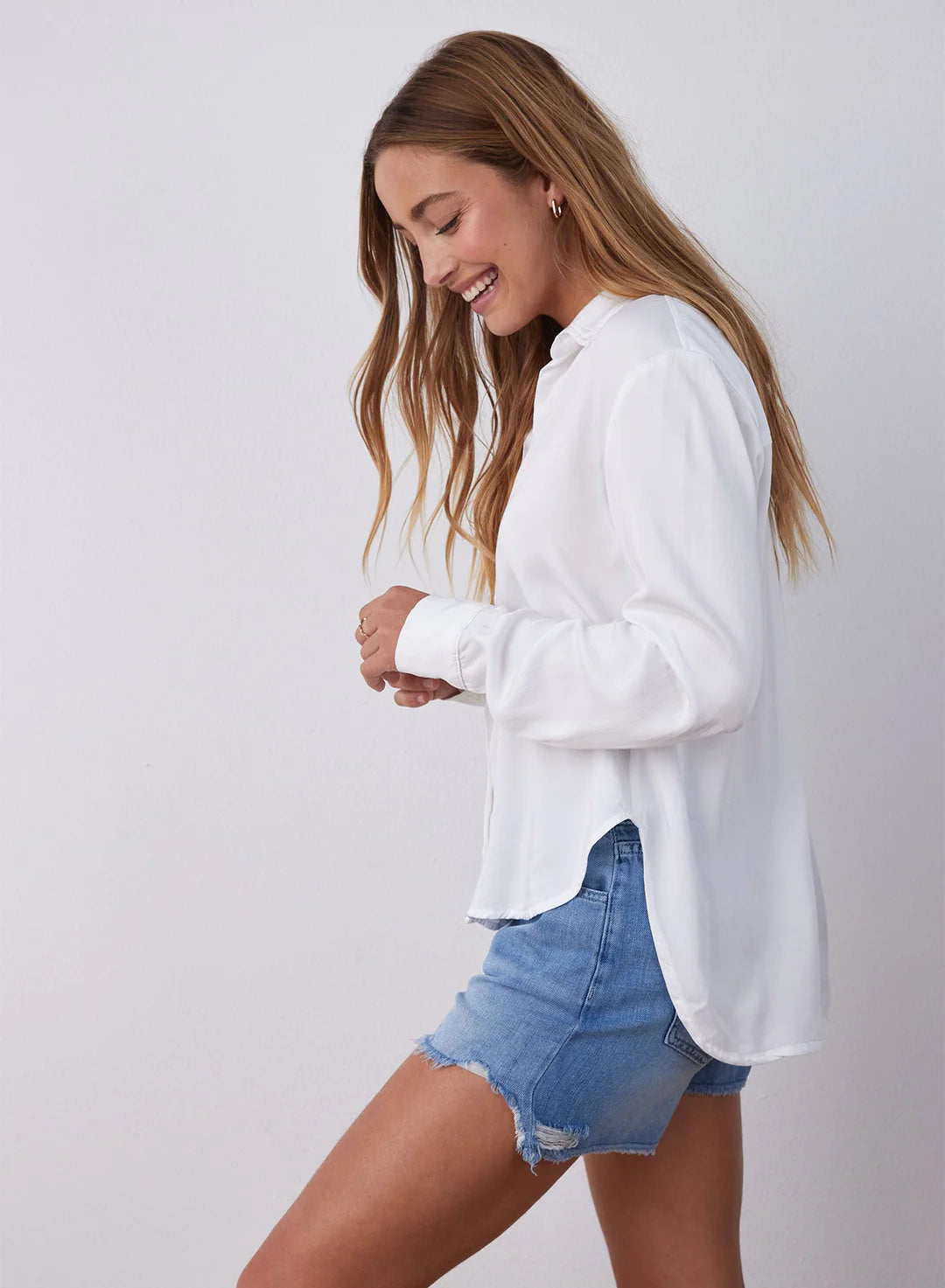 Satin Flowy Button Down - White by Bella Dahl — alternate view