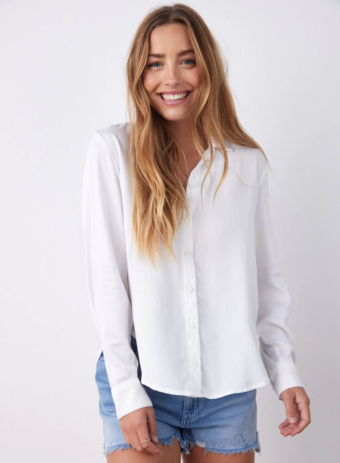 Satin Flowy Button Down - White by Bella Dahl | 25 South Boutiques