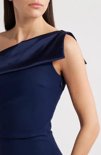 Koppany Ruched One-Shoulder Jersey Trumpet Gown - Navy by Chiara Boni — alternate view