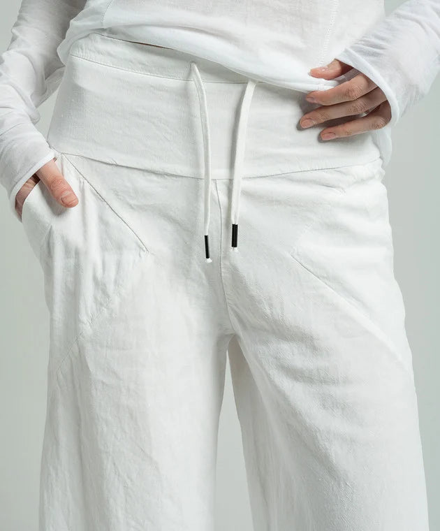 Linen Flared Trousers - Chalk by Masnada — view 4