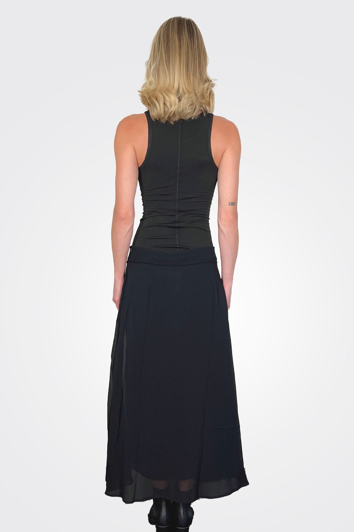 Silk Georgette Pin Tuck Skirt - Black by Kristensen — view 6