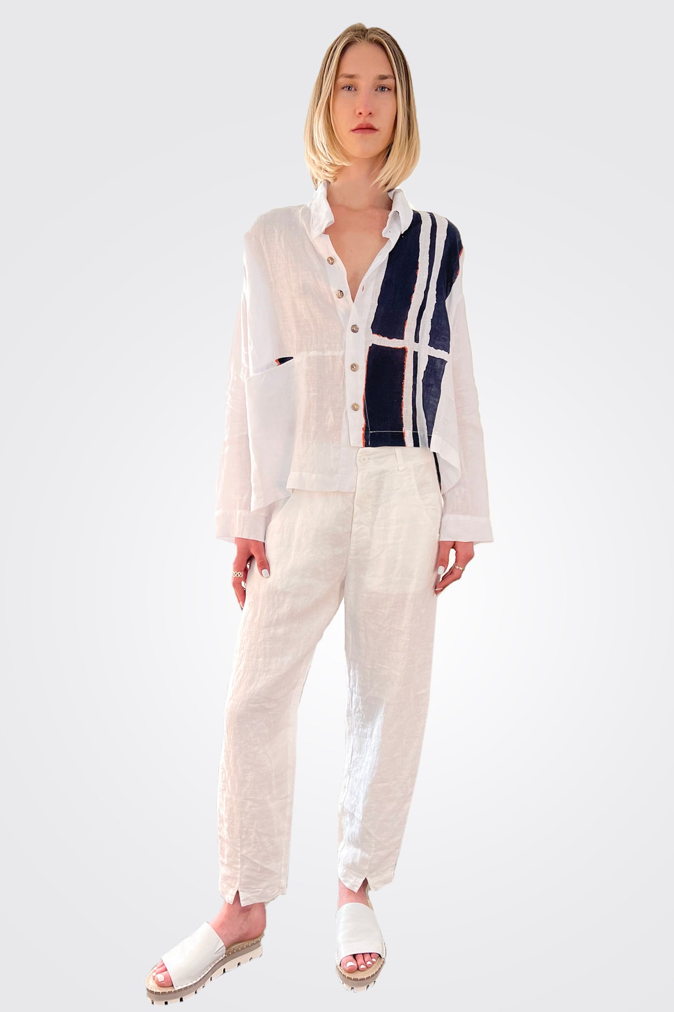 Comfort Fit Linen Trousers - White by Transit Par-Such | 25 South Boutiques