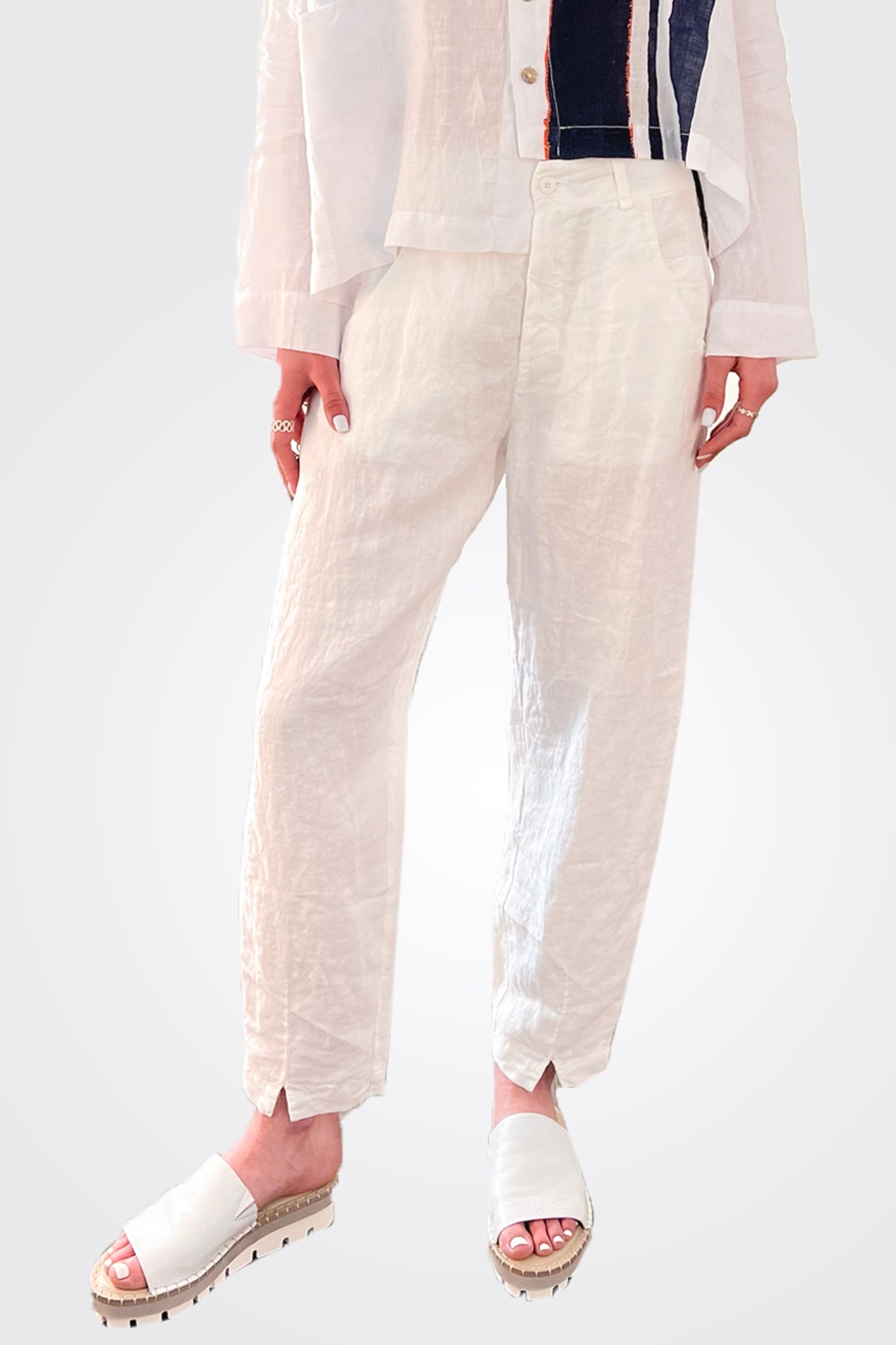 Comfort Fit Linen Trousers - White by Transit Par-Such — alternate view