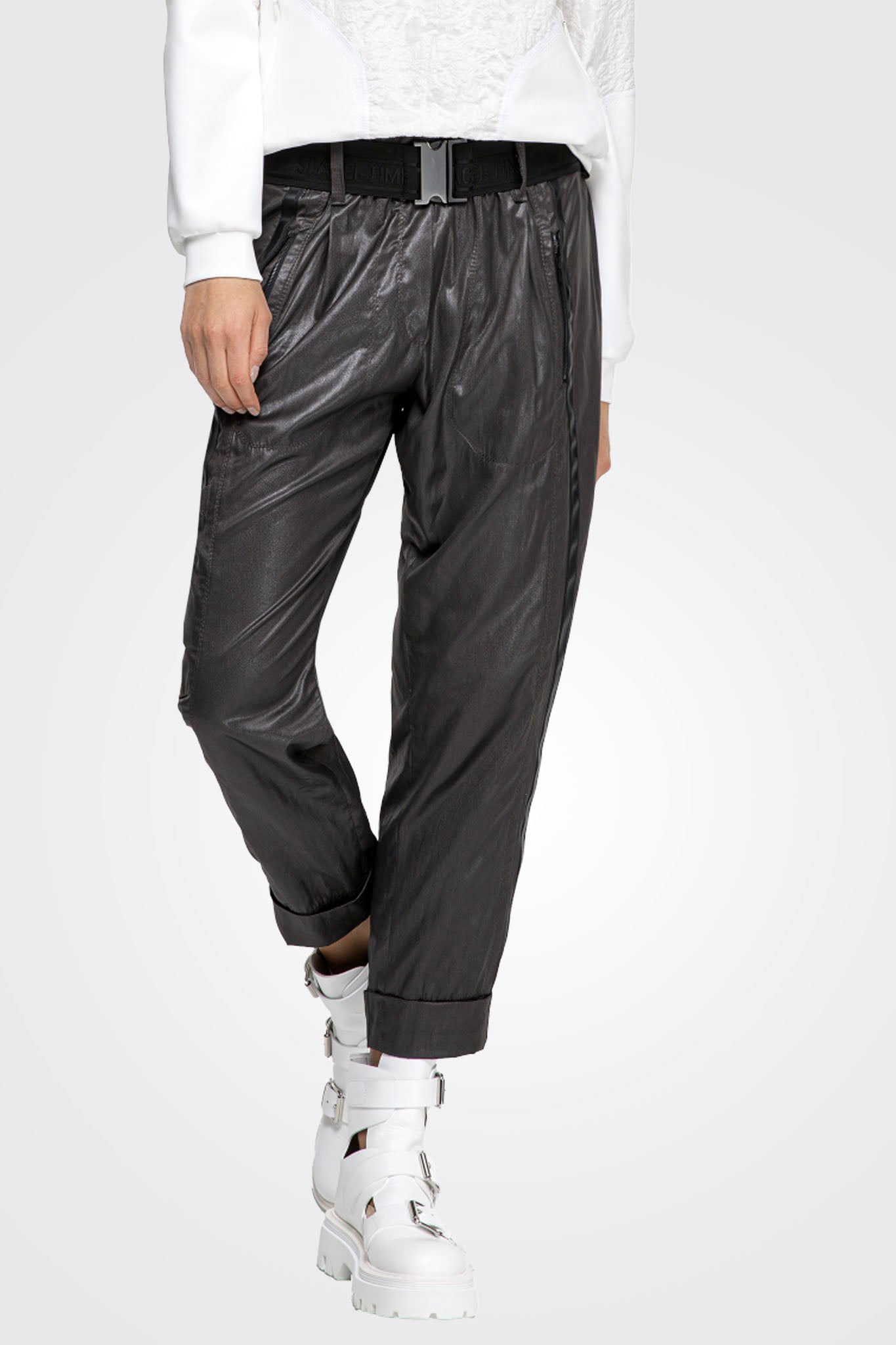 Roll Up Shiny Belt Trousers - Ebony by Beate Heymann — view 3