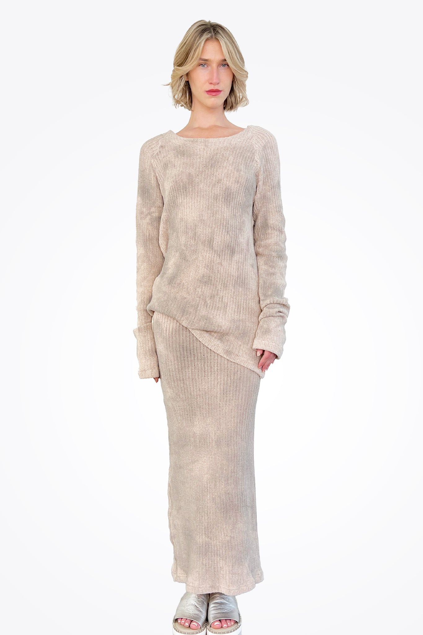 Knitted Crew Sweater - Beige Dirty by Nostra Santissima — alternate view