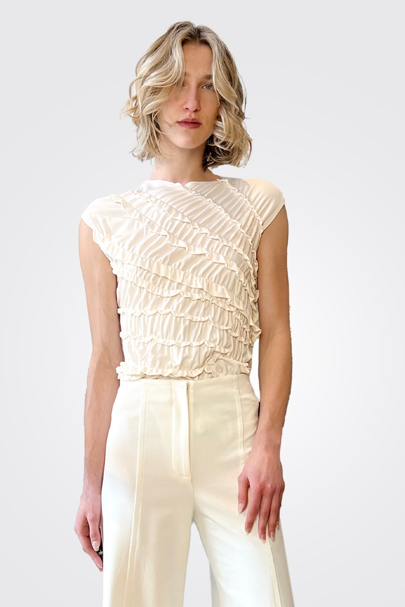 Ruffle Blouse - Ivory Beige by Liviana Conti — alternate view