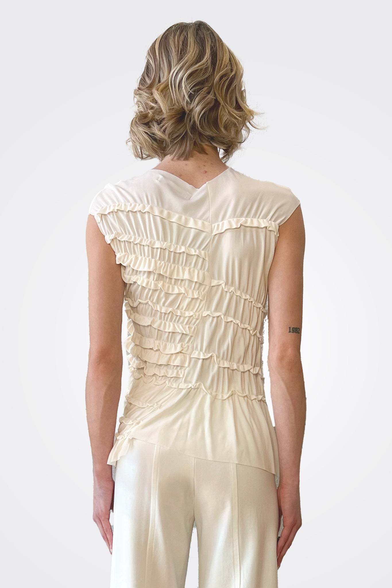 Ruffle Blouse - Ivory Beige by Liviana Conti — view 4