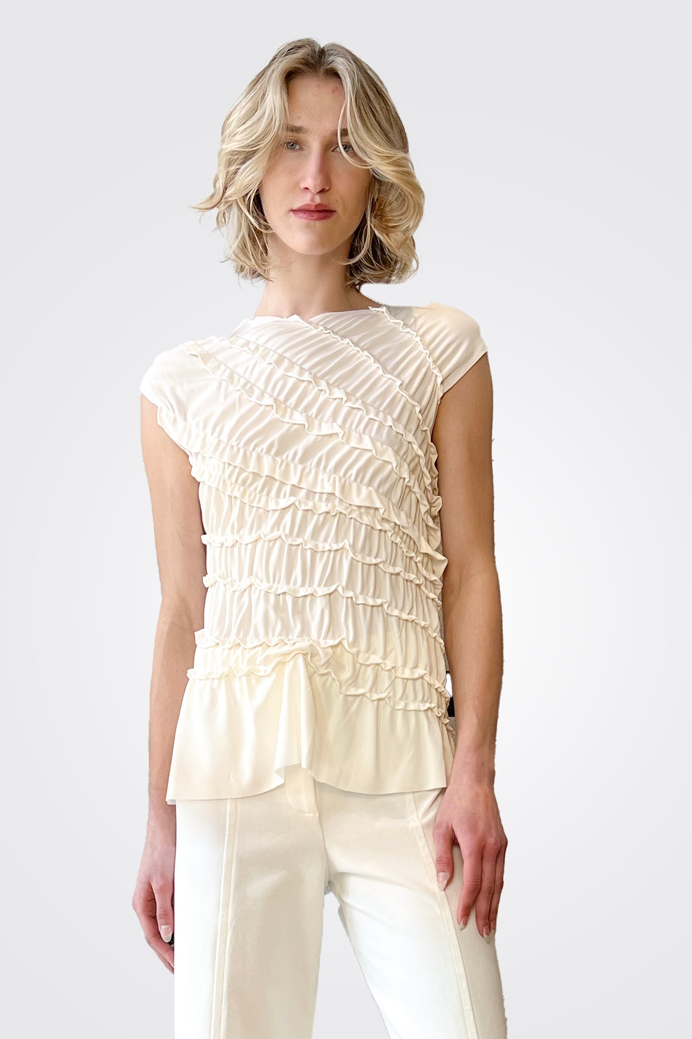 Ruffle Blouse - Ivory Beige by Liviana Conti | 25 South Boutiques
