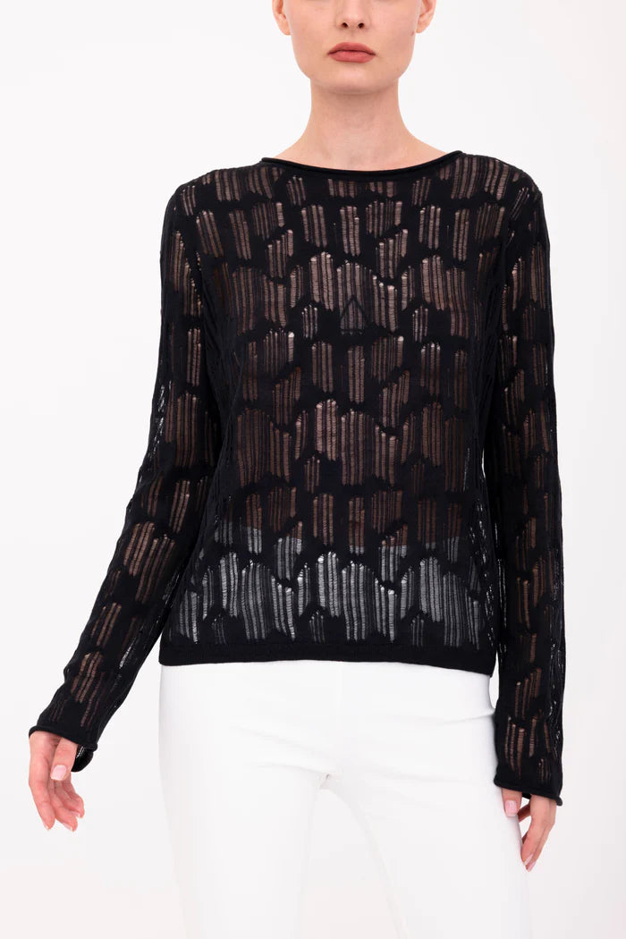 Beni Distressed Cotton Hemp Top - Black by Elaine Kim — view 3