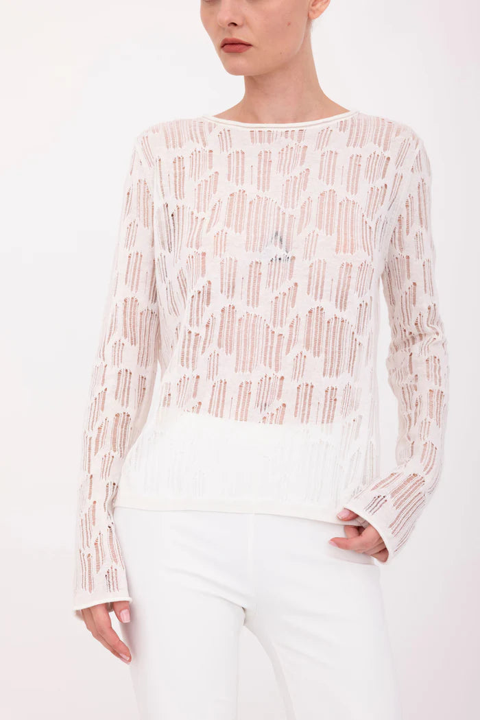 Beni Distressed Cotton Hemp Top - White by Elaine Kim | 25 South Boutiques