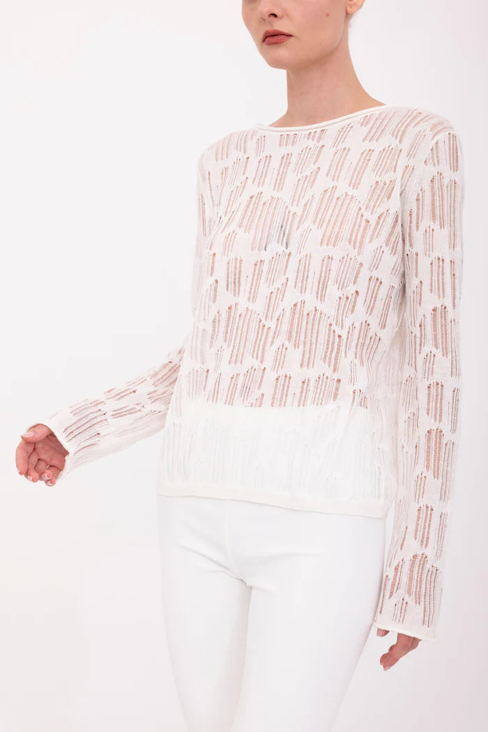Beni Distressed Cotton Hemp Top - White by Elaine Kim — alternate view