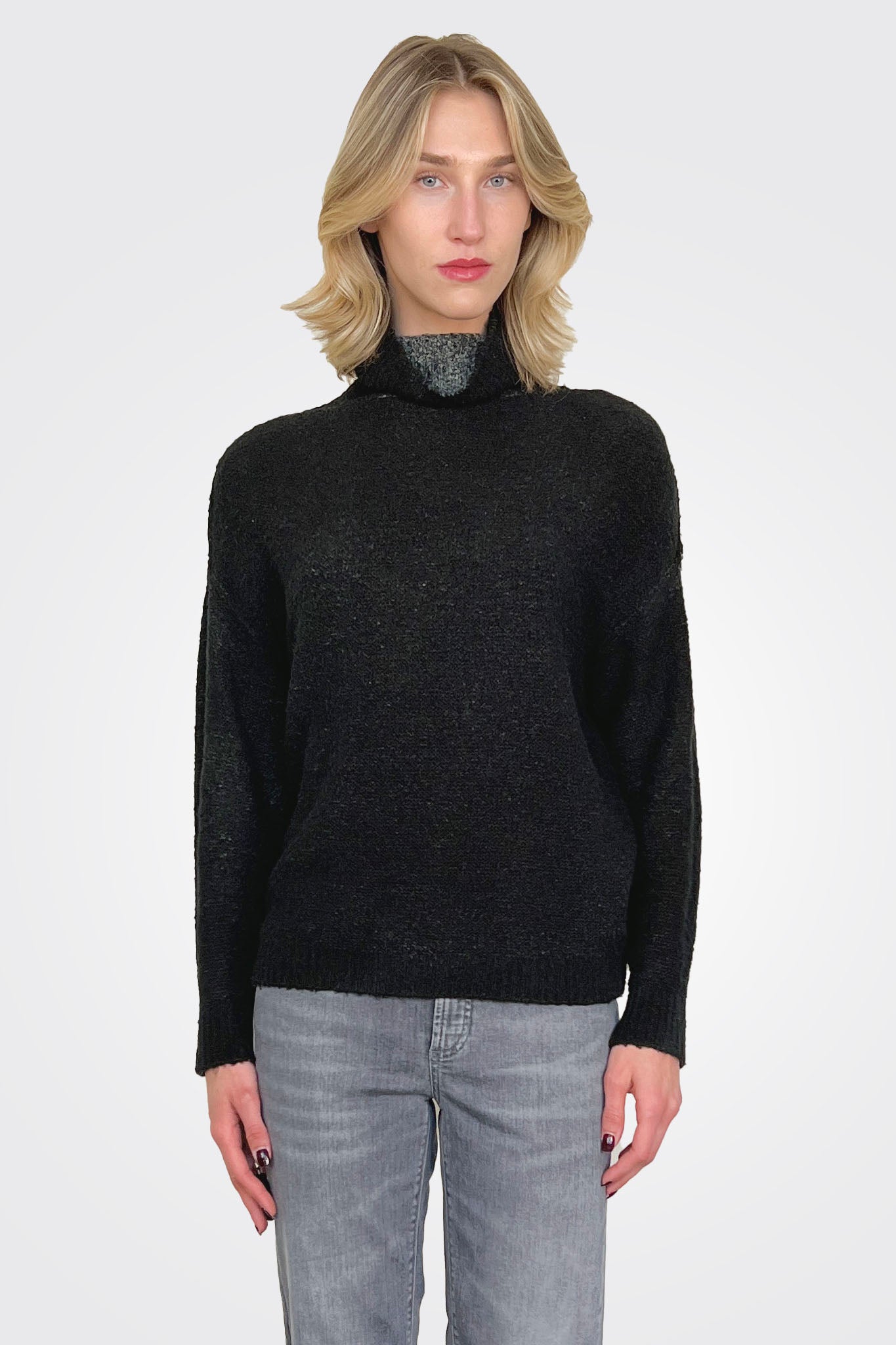 Reversible Knit Turtleneck - Black Grey by Avant Toi — alternate view