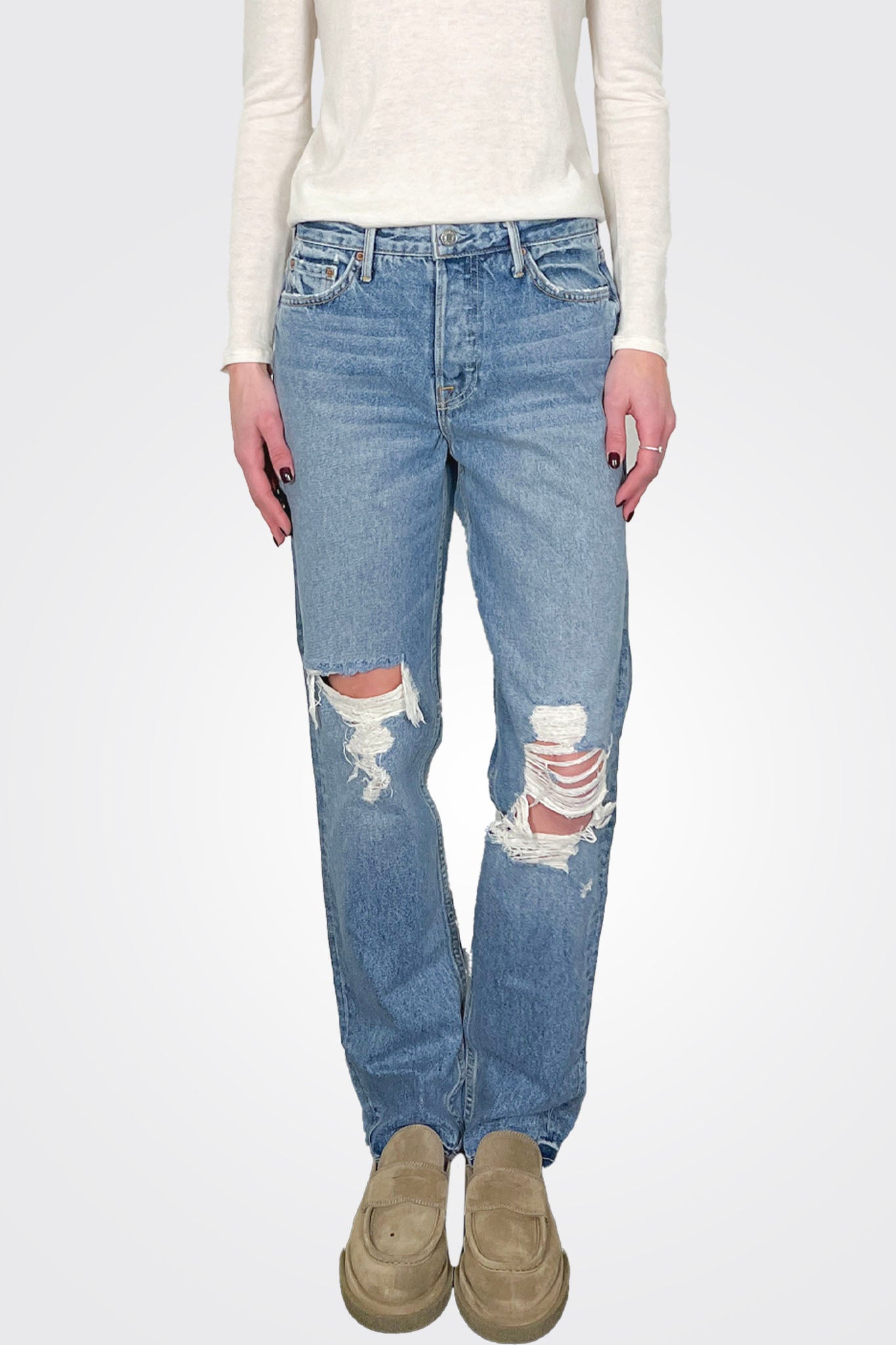 Distressed Straight Leg Jeans - Blue by Grlfrnd — alternate view