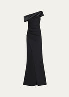 Koppany Ruched One-Shoulder Jersey Trumpet Gown - Black by Chiara Boni — view 4