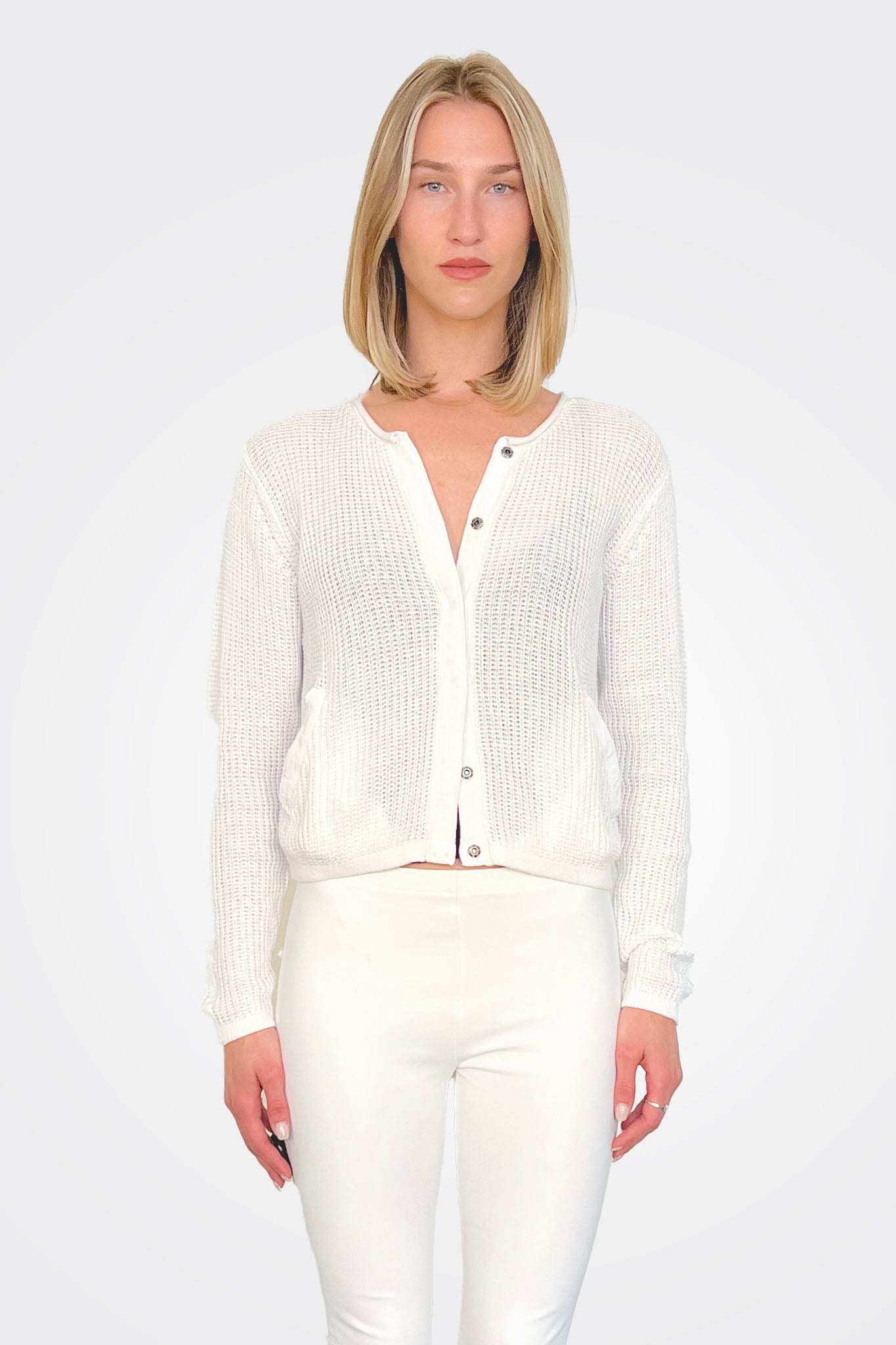 Button Cardigan - White by Elaine Kim | 25 South Boutiques