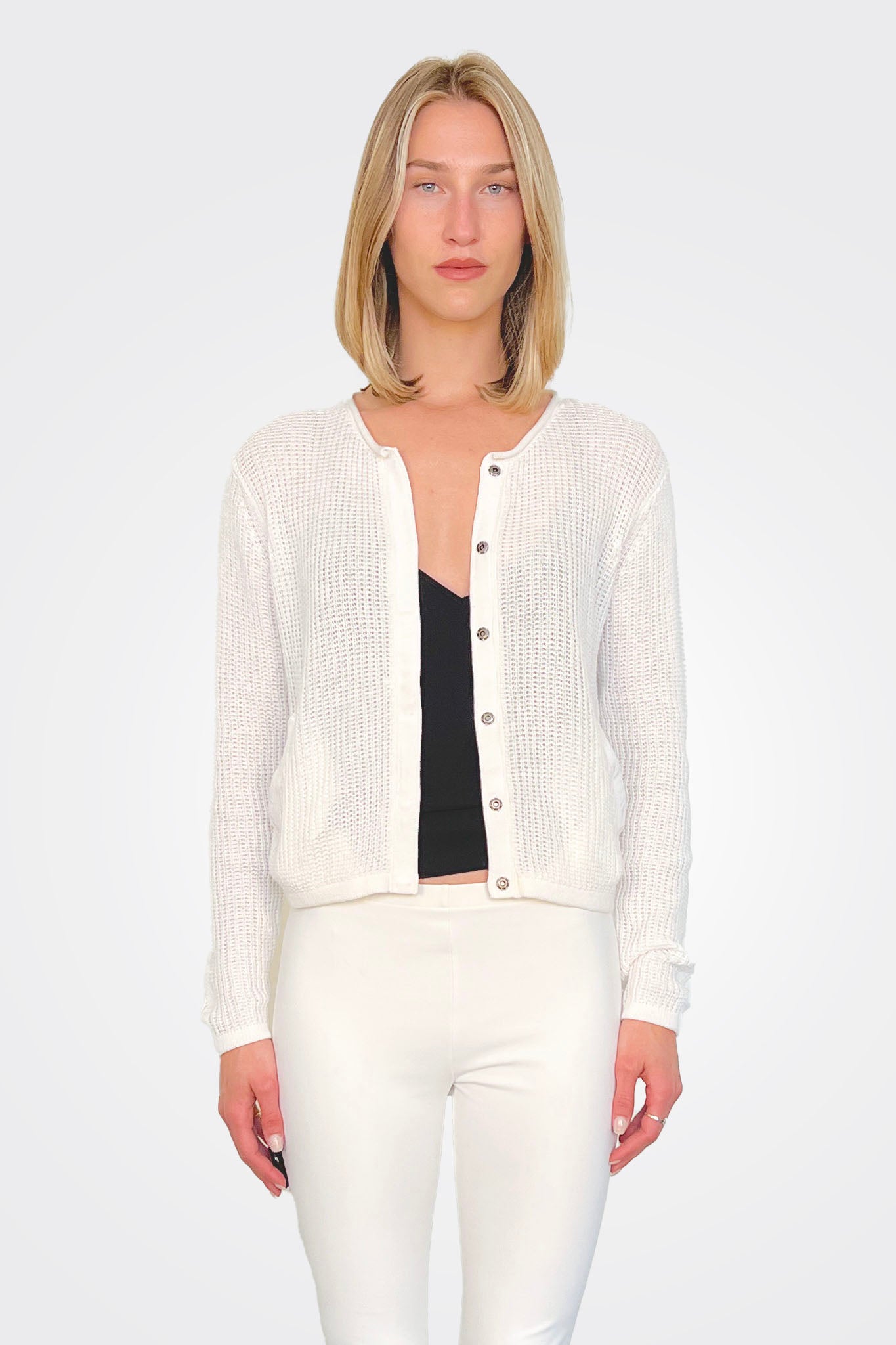 Button Cardigan - White by Elaine Kim — alternate view